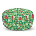 thumbnail image 1 of Spring Pouf Cover with Zipper, Repetitive Daisy Strawberry Leaves Blossoms Illustration, Soft Decorative Fabric Unstuffed Case, 30" W X 17.3" L, Dark Coral Lime Green, by Ambesonne, 1 of 3