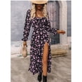 thumbnail image 1 of Spring Print Long-Sleeved Square Neck Slit Dress, 1 of 6