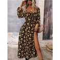 thumbnail image 1 of Spring Print Long-Sleeved Square Neck Slit Dress, 1 of 6