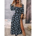 thumbnail image 1 of Spring Print Long-Sleeved Square Neck Slit Dress, 1 of 6