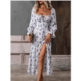 thumbnail image 1 of Spring Print Long-Sleeved Square Neck Slit Dress, 1 of 6