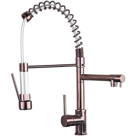 Spring Pull Down Kitchen Sink Faucet, Cold & Hot Water Black and Gold Mixer Tap, Chrome Finish Handheld Sprayer Shower Head, Single Handle with Dual Spout Deck Mounted,Rose Gold