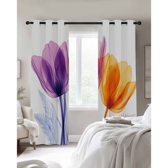 Spring Purple Blackout Curtains 2 Panels Orange X-ray Tulip Flower Thermal Insulated Grommet Window Curtains for Bedroom Living Room 52"x90"