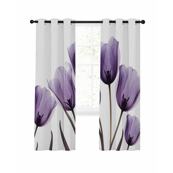 Spring Purple Blackout Curtains 96 Inch Length Flowers X-ray Image of Tulips Floral Thermal Insulated Window Curtain Window Drapes 2 Panels for Bedroom Living Room 52"Wx96"L