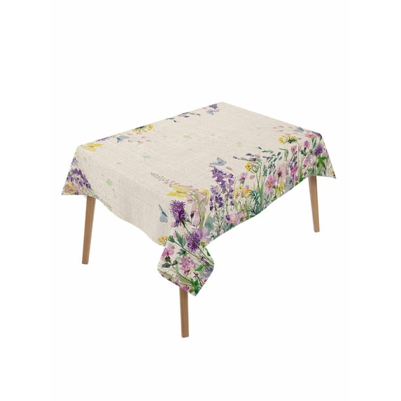 Spring Purple Floral Table Cloth, Waterproof Tablecloth for Rectangle Tables, Rustic Flowers Botanical Vintage Reusable Washable Fabric Table Cover for Restaurant Kitchen Dining Tables 60"x102"