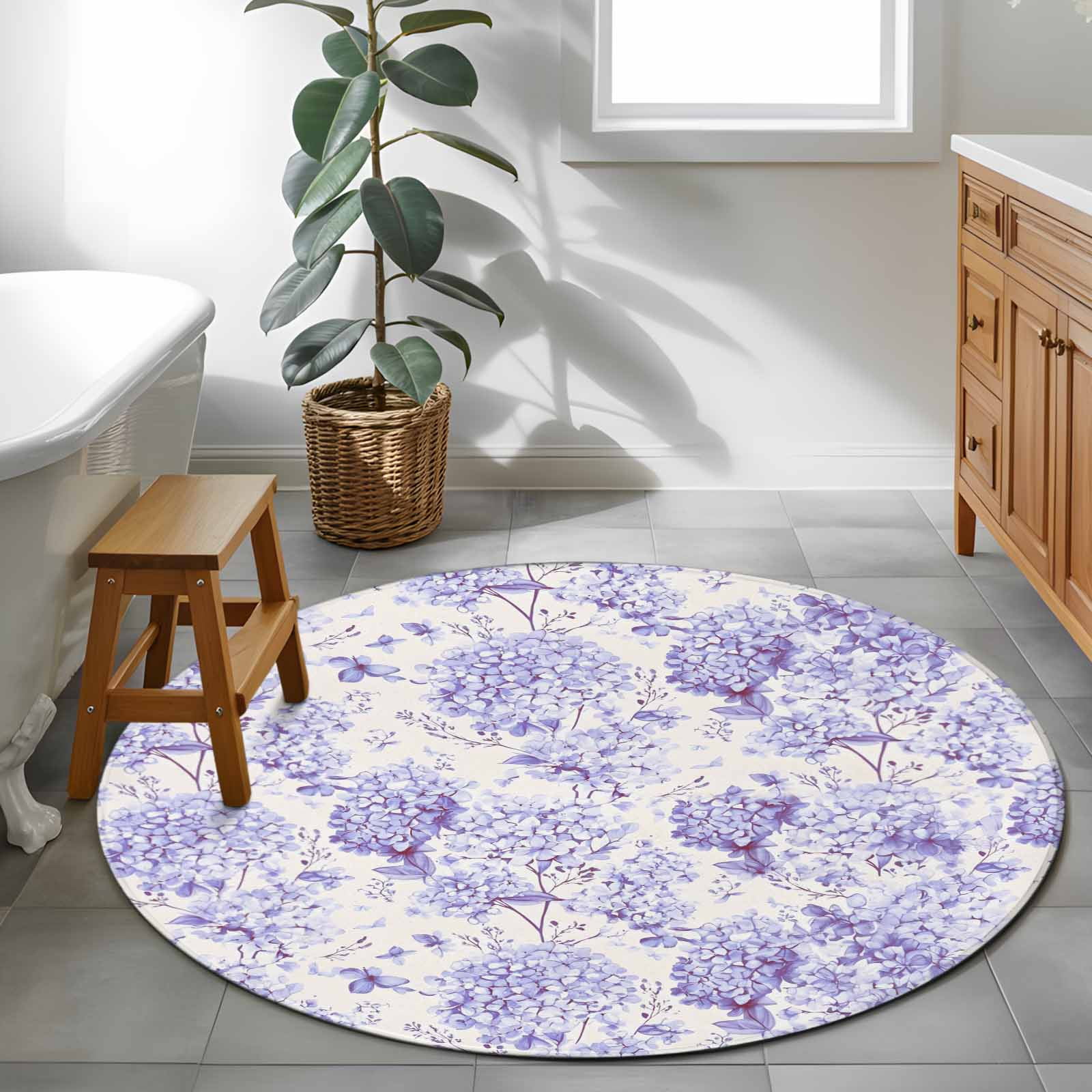 Spring Purple Flower 4ft Round Rug for Cozy Reading Nook Home Office ...