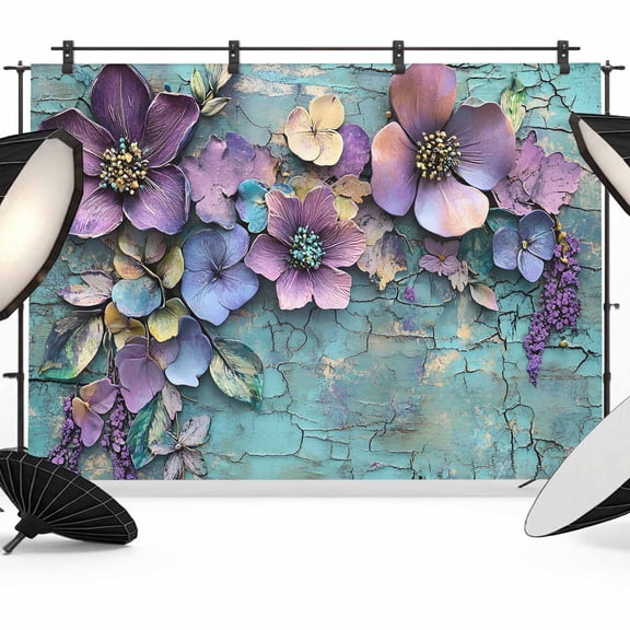 Spring Purple Flower Backdrop for Photography,Fabric Photo Background Backdrop,Retro Wall Seamless Garden Pastoral Photo Booth Background for Portrait Photoshoot Video Wedding Banner 10x8ft