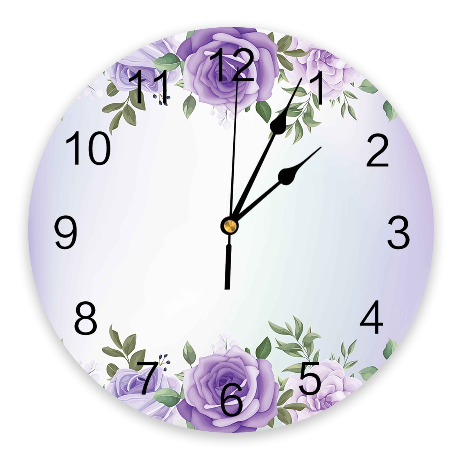 Spring Purple Flower Leaves Bedroom Wall Clock Large Modern Kitchen ...