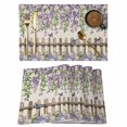 thumbnail image 1 of Spring Purple Flowers Placemats Set of 4, Farmhouse Leaves Fences Burlap Placemats for Dining Table, Place Mats for Kitchen Tabletop, Waterproof Wipeable Dining Table Mats Set, 1 of 9