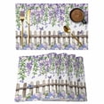 thumbnail image 1 of Spring Purple Flowers Placemats Set of 6, Farmhouse Leaves Fences Watercolor Placemats for Dining Table, Place Mats for Kitchen Tabletop, Waterproof Wipeable Dining Table Mats Set, 1 of 9