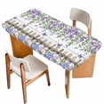 thumbnail image 1 of Spring Purple Flowers Table Cloths for 4 Foot Rectangle Tables, Farmhouse Leaves Fences Gray Wood Patio Waterproof Elastic Fitted Tablecloths, Washable Rectangular Table Cover for Camping, 1 of 8
