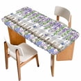 thumbnail image 1 of Spring Purple Flowers Table Cloths for 6 Foot Rectangle Tables, Farmhouse Leaves Fences Gray Plaid Patio Waterproof Elastic Fitted Tablecloths, Washable Rectangular Table Cover for Camping, 1 of 8