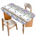 thumbnail image 1 of Spring Purple Flowers Table Cloths for 6 Foot Rectangle Tables, Farmhouse Leaves Fences Watercolor Patio Waterproof Elastic Fitted Tablecloths, Washable Rectangular Table Cover for Camping, 1 of 8