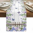 thumbnail image 1 of Spring Purple Flowers Table Runner - 120 Inch Long, Kitchen Dining Table Runner Dresser Scarves, Farmhouse Leaves Fences Gray Wood Farmhouse Decor for Coffee Tables Wedding Party Banquet, 1 of 8