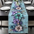 thumbnail image 1 of Spring Purple Flowers Table Runner 36 Inches Long, Floral Mottled Teal Wall Retro Kitchen Coffee Dining Table Decoration for Home Party Birthday Wedding Home Decor 13x36 Inches, 1 of 8