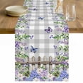 thumbnail image 1 of Spring Purple Flowers Table Runner - 60 Inch Long Farmhouse Leaves Fences Gray Plaid Cotton and Linen Blended Dress Scarves Farmhouse Table Runner for Kitchen Dining, Coffee Table, 13" x 60", 1 of 8