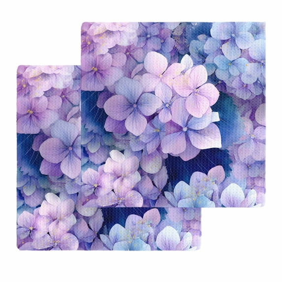 Spring Purple Hydrangea Kitchen Dish Towels for Drying Dishes Set of 2, Country Flowers Garden Plants Waffle Weave Microfiber Hand Tea Bathroom Towels Quick Dry & Absorbent Towel 12x12