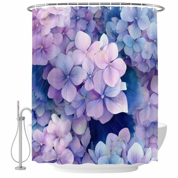Spring Purple Hydrangea Shower Curtain, Waterproof Shower Curtains for Bathroom, Country Flowers Garden Plants Washable Fabric Bathtub Curtain Set Bath Decor with 12 Hooks Long 72"x84"