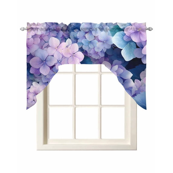 Spring Purple Hydrangea Swag Valances for Windows, Small Curtains Drapes, Country Flowers Garden Plants Kitchen Window Curtains Over Sink Window Treatment Valance for Bedroom/Bathroom 56"x36"