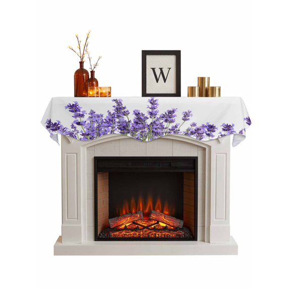 Spring Purple Lavender Fireplace Mantel Scarf Cover 90"Wx17"L,Fireplace Mantel Shelf Top Runner,Pastoral Botanical Floral Botanical Mantle Dresser Scarves Table Runner for Holiday Party Living Room