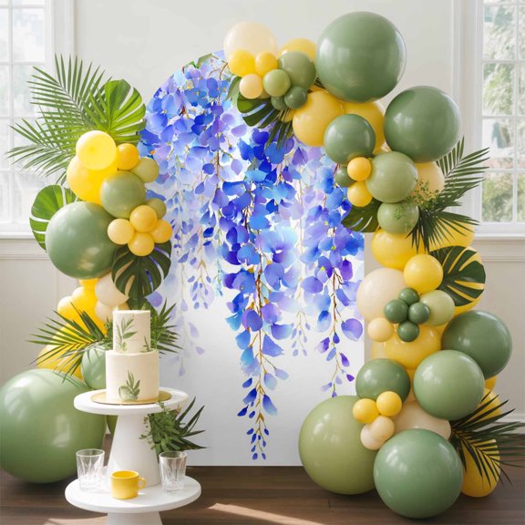 Spring Purple Wisteria Arch Backdrop Cover, 4FT, Watercolor Flowers Green Leaf Gradient Spandex Arch Covers Double-Sided Backdrop for Wedding Birthday Party Photo Background Decoration