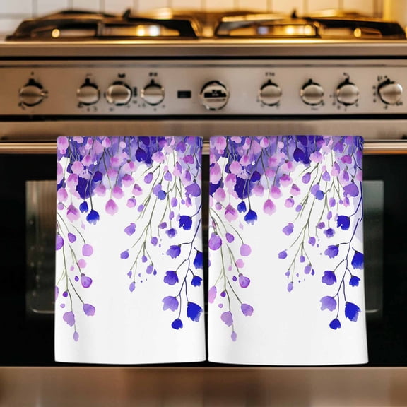 Spring Purple Wisteria Flowers Kitchen Towels Set of 1, Rustic Floral Branches Absorbent Dish Towels for Kitchen, Microfiber Hand Towel, Quick Drying Tea Towel for Cleaning Decorative Dishcloths