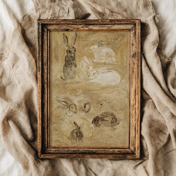 Spring Rabbit Art Print Woodland Bunny Wall Decor Vintage Easter ...