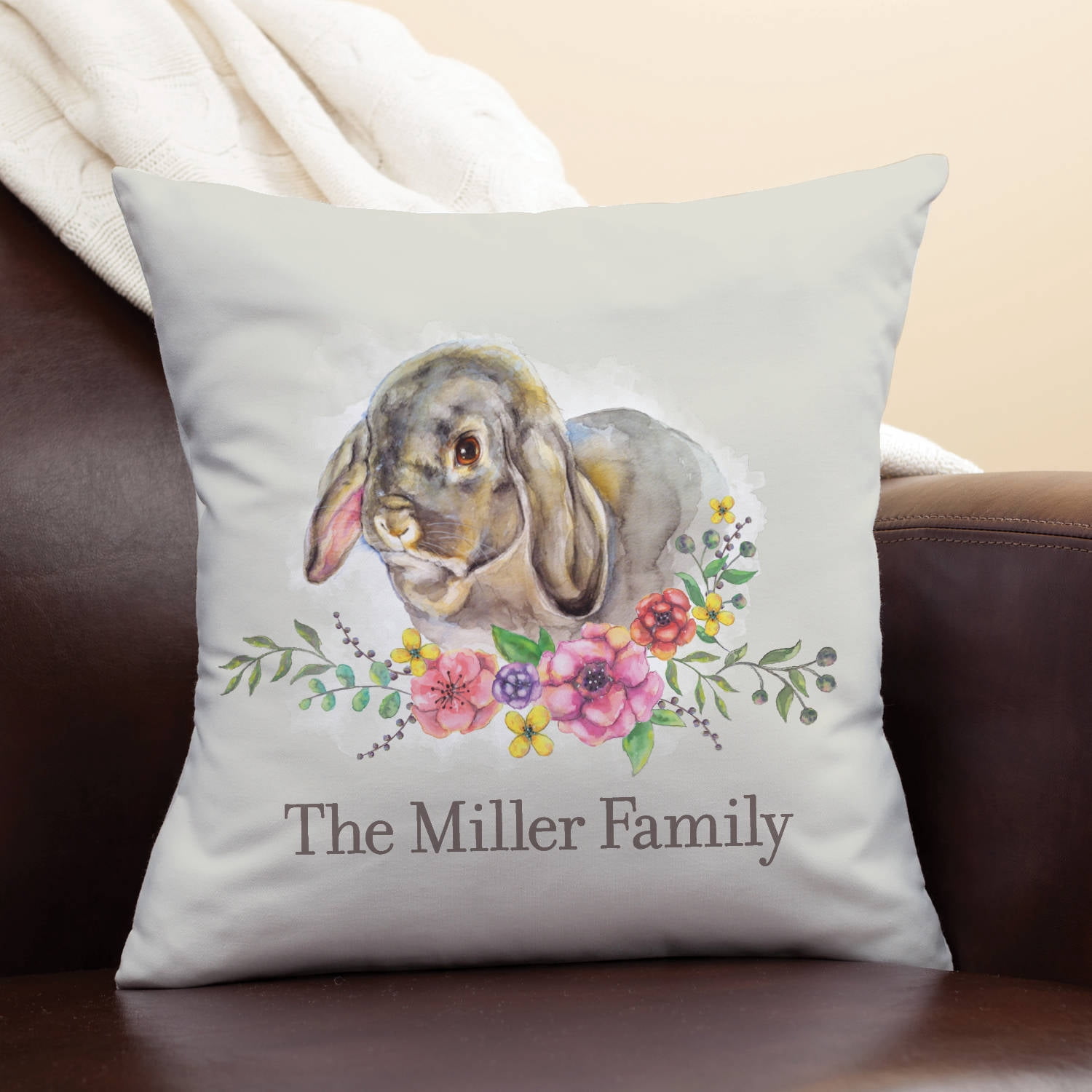 Spring Rabbit Personalized Throw Pillow