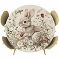 thumbnail image 1 of Spring Rabbit Round Tablecloth 55-60 Inch Round Fitted Table Cloth with Elastic Edge, Retro Easter Bunny Floral Strawberry Herbs Waterproof Table Cover Protector for Outdoor Picnic Party Dining, 1 of 6