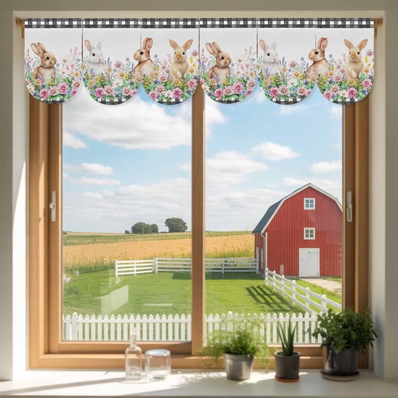 Spring Rabbits Door Banner Pink Rose Purple Flowers Daisy Easter Small Scalloped Hanging Banner for Door, Hanging Flag Backdrop Decoration for Wall Window Party 3pcs, 8 x 12 Inch