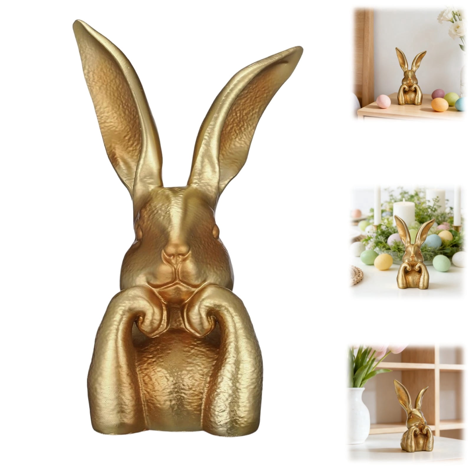 Resin Figure Rabbit Spring Rabbits Easter Decoration 13.5 Inch Vintage Gold Resin Bunny ...