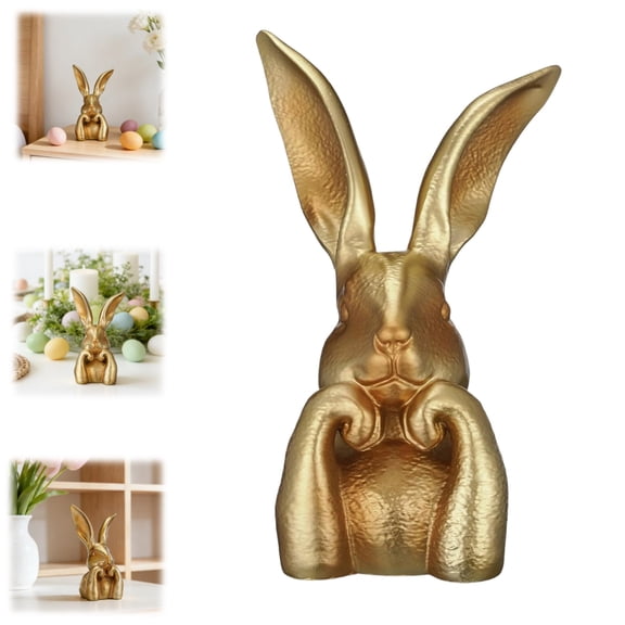 Spring Rabbits Easter Decoration 13.5 Inch Vintage Gold Resin Bunny Statue Large Rabbit Figurines Easter Table Centerpiece Decorative Bunny Sculpture Collectibles Gift for Home Indoor Decor