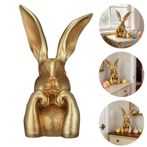 Spring Rabbits Easter Decoration 13 Inch Vintage Gold Resin Bunny Statue Gold Rabbit Figurines Easter Table Centerpiece Decorative Bunny Sculpture Collectibles Gift For Home Indoor Decor