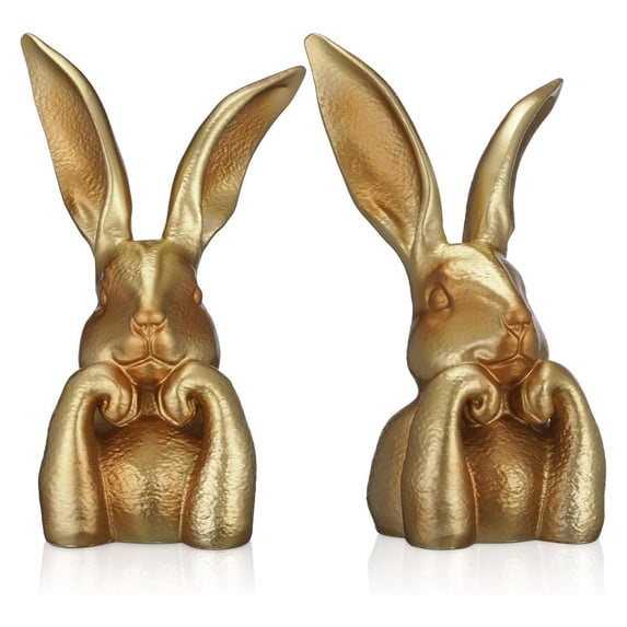 Spring Rabbits Easter Decoration 8 Inch Vintage Gold Resin Bunny Statue Large Rabbit Figurines Easter Table Centerpiece Decorative Bunny Sculpture Collectibles Gift for Home Indoor Decor
