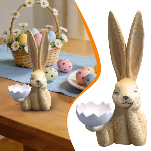 Spring Rabbits Easter Decoration, Vintage Black Resin Bunny Decor Statue Large Rabbit Figurines Easter Table Centerpiece Decorative Bunny Sculpture Collectibles Gift for Home Indoor Decor Style 2