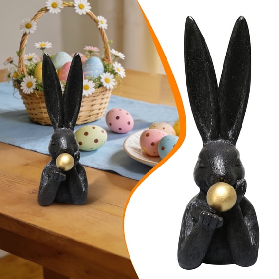 Spring Rabbits Easter Decoration, Vintage Gold Resin Bunny Decor Statue Large Rabbit Figurines Easter Table Centerpiece Decorative Bunny Sculpture Collectibles Gift for Home Indoor Decor Style 1