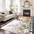 thumbnail image 1 of Spring Rabbits Large Area Rugs 5x8 ft Pink Rose Purple Flowers Daisy Easter Washable Rug Non Slip Indoor Carpet Absorbent Floor Mat for Living Room Bedroom Dining Room, 1 of 9