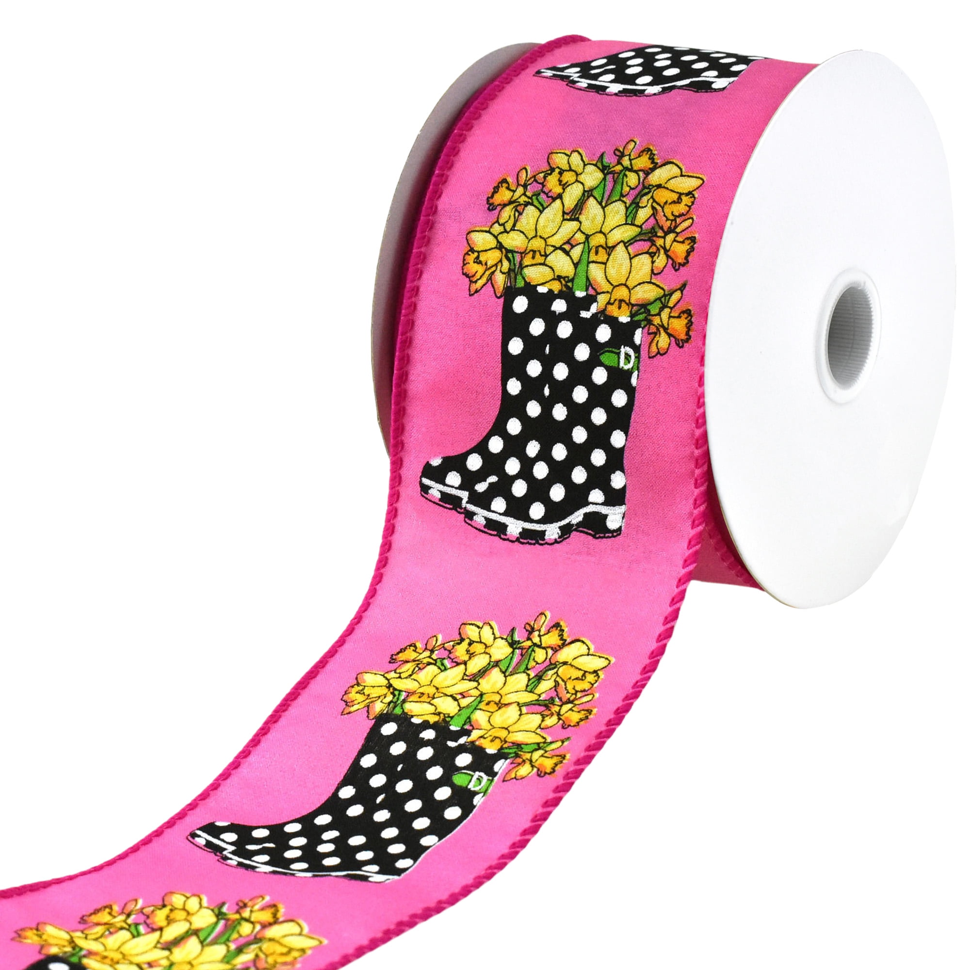 Spring Rainboots and Daffodils Wired Ribbon, 2-1/2-inch, 10-yard ...