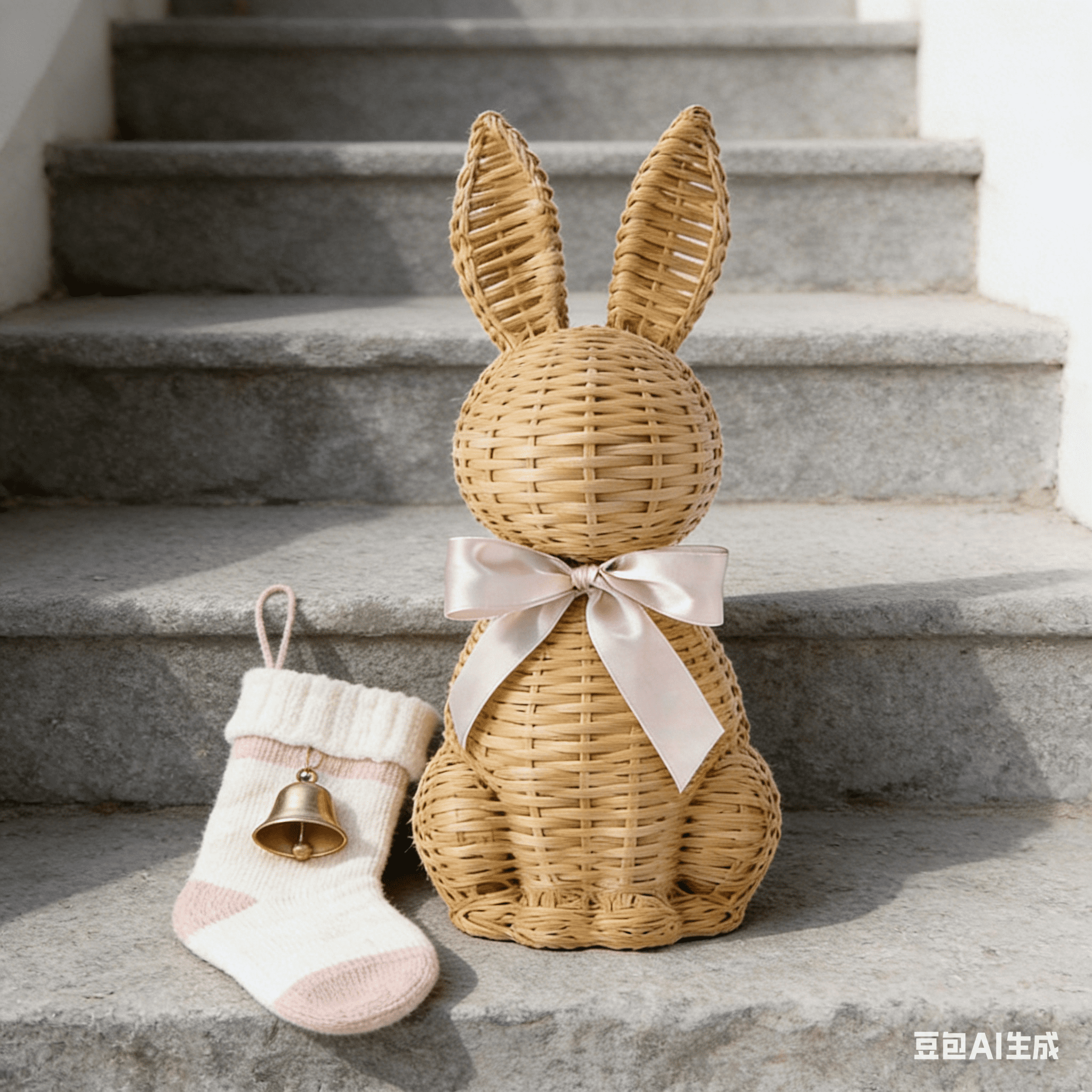 Spring Rattan Bunny Decor, Handcrafted Wicker Rabbit with Bow, 9.84 ...
