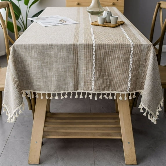 Spring Rectangle Table Cloth for Outdoor Party Linen Cotton Tablecloth Embroidery Kitchen Dinning Table Cloths Rustic Farmhouse Tablecloths (55 x 86 Inch)