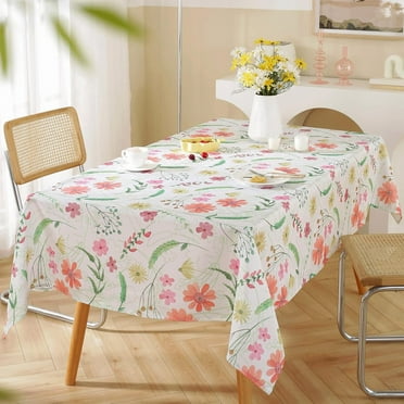 Spring Rectangle Tablecloth, 60x84 Inches, Watercolor Wild Flowers Spillproof Wrinkle Free Machine Wash Polyester, Floral Oblong Table Cloth for Indoor/Outdoor & Spring/Summer Daily Use