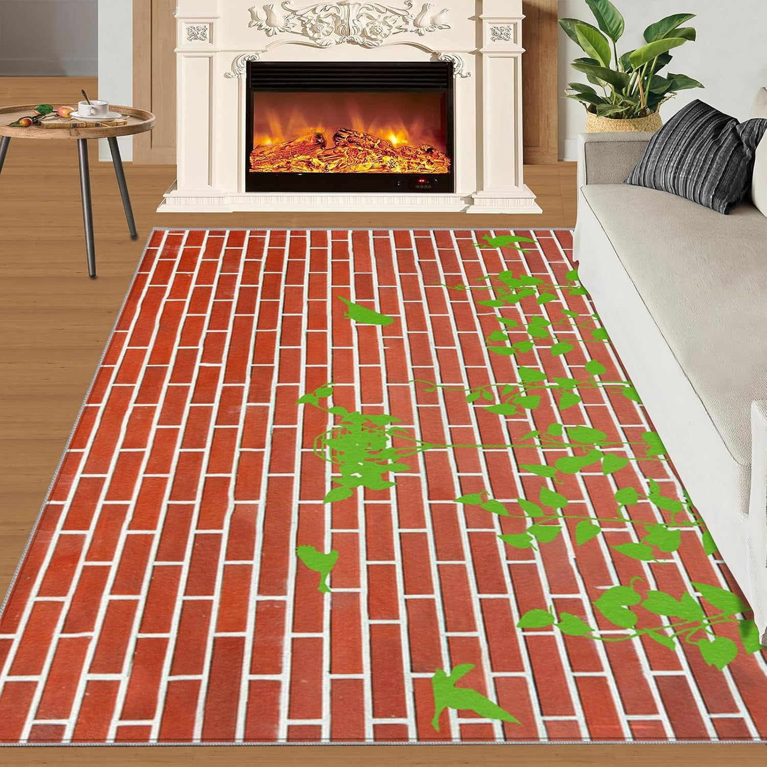 Spring Red Brick Wall Rug, Retro Art Living Room Rugs, Lightweight ...