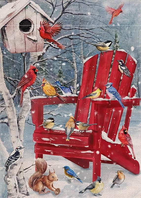 Spring Red Chair Birds Decorative Garden Flag, Cardinal Blue Jay ...