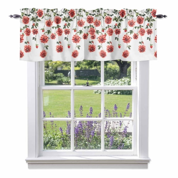 Spring Red Flowers Valance Curtain Nature Plants Window Valances Rod Pocket Short Curtains Window Treatments for Kitchen Bedroom Bathroom Laundry 56" x 16"