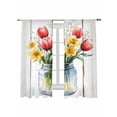 thumbnail image 1 of Spring Red Tulip Sheer Curtains 2 Panels Set Watercolor Flowers Wood Grain Lihgt Filtering Rod Pocket Voile Drape, Semi Sheer Window Curtains for Bedroom Living Room, 52"x63", 1 of 5