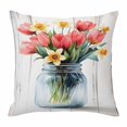 thumbnail image 1 of Spring Red Tulip Throw Pillow Cover Watercolor Flower Wood Grain Cotton Linen Cushion Cover Throw Pillow Case with Invisible Zipper for Couch Sofa Bed Chair Car 24x24 Inch, 1 of 9