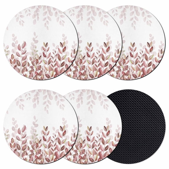 Spring Reddish Brown Eucalyptus Coasters Set of 6, Absorbent Coasters for Drinks, Botanical Leaf Country Coaster for Desk Coffee Table Protection, Home Decor House Warming Gifts 4"