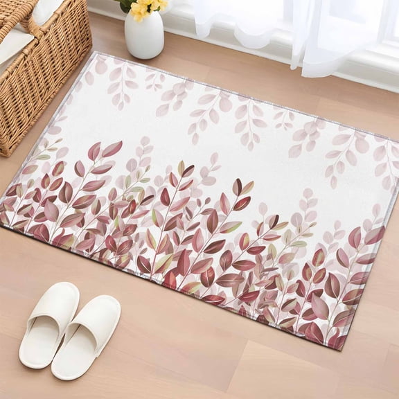 Spring Reddish Brown Eucalyptus Entryway Rug 2'x3' Non Slip Front Door Mats, Botanical Leaf Country Entrance Rugs Indoor Outdoor Carpet, Washable Floor Mats Small Area Rug for Bedroom Kitchen