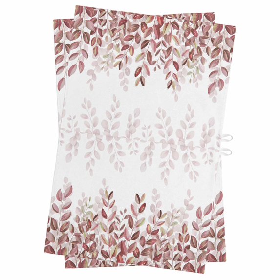 Spring Reddish Brown Eucalyptus Kitchen Towels Set of 2, Water Absorbent Dish Towel, Botanical Leaf Country Decorative Hand Towels - Quick Drying Cloth for Cooking Baking, 18x28 Inch