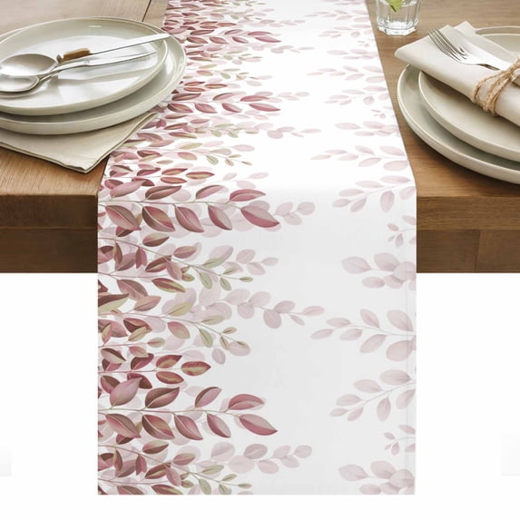 Spring Reddish Brown Eucalyptus Table Runner - 48 Inch Long, Kitchen Dining Table Runner Dresser Scarves, Botanical Leaf Country Farmhouse Decor for Coffee Tables Wedding Party Banquet